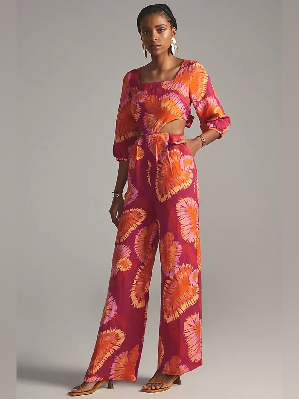 FARM RIO x Anthropologie Tie back cutout jumpsuit.
